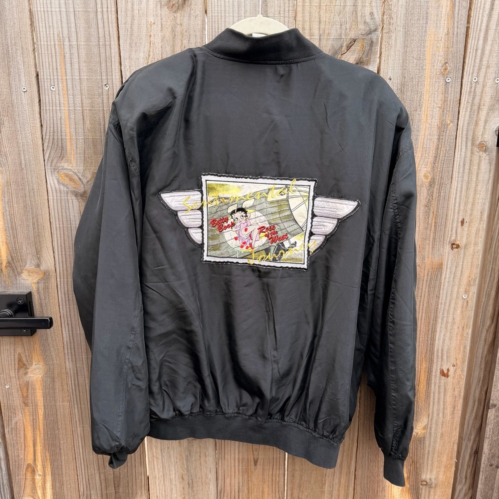 Vintage 1996 Betty Boop Sentimental Journey Rose of the West 100% Silk Bomber XL